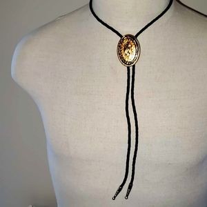 Solid Brass Ivan Jewelry Boho Cowboy Tie Gold Color Braided Black Necklace Cord